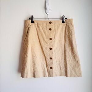 J Crew Linen/ Cotton Blend Tan Button-Front Women's Skirt NWT
